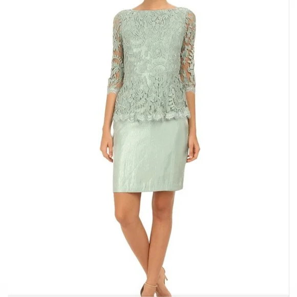 Simply Liliana Dresses | Simply Liliana Sage Green Lace Upper & Metallic Lower, Celadon Dress Nwt Sz 10 | Color: Green | Size: 10 | Jesspdl's Closet